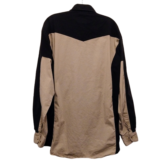 Vtg. Size L Wrangler L/Sleeve Tan & Black Color Block Aztec Western Shirt - Picture 4 of 7